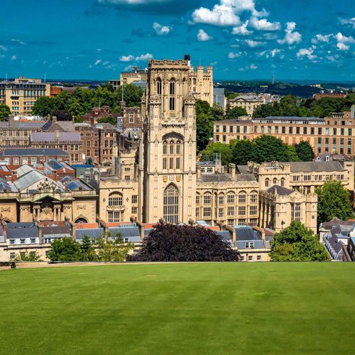 Wills Memorial Building tower rising over the University of Bristol campus
