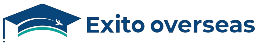 Exito Overseas logo with graduation cap and aeroplane